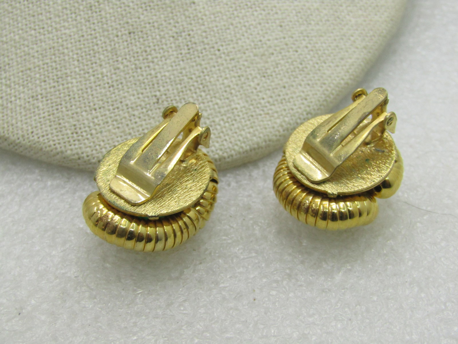 Vintage Faux Pearl Snakelike Clip Earrings, Green and Faux Pearl, 1" - 4