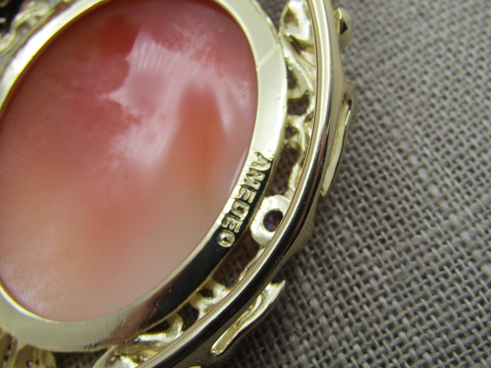 Vintage Carved Cameo Rhinestone Necklace, Signed Amedeo, 1970's-1980's - 5