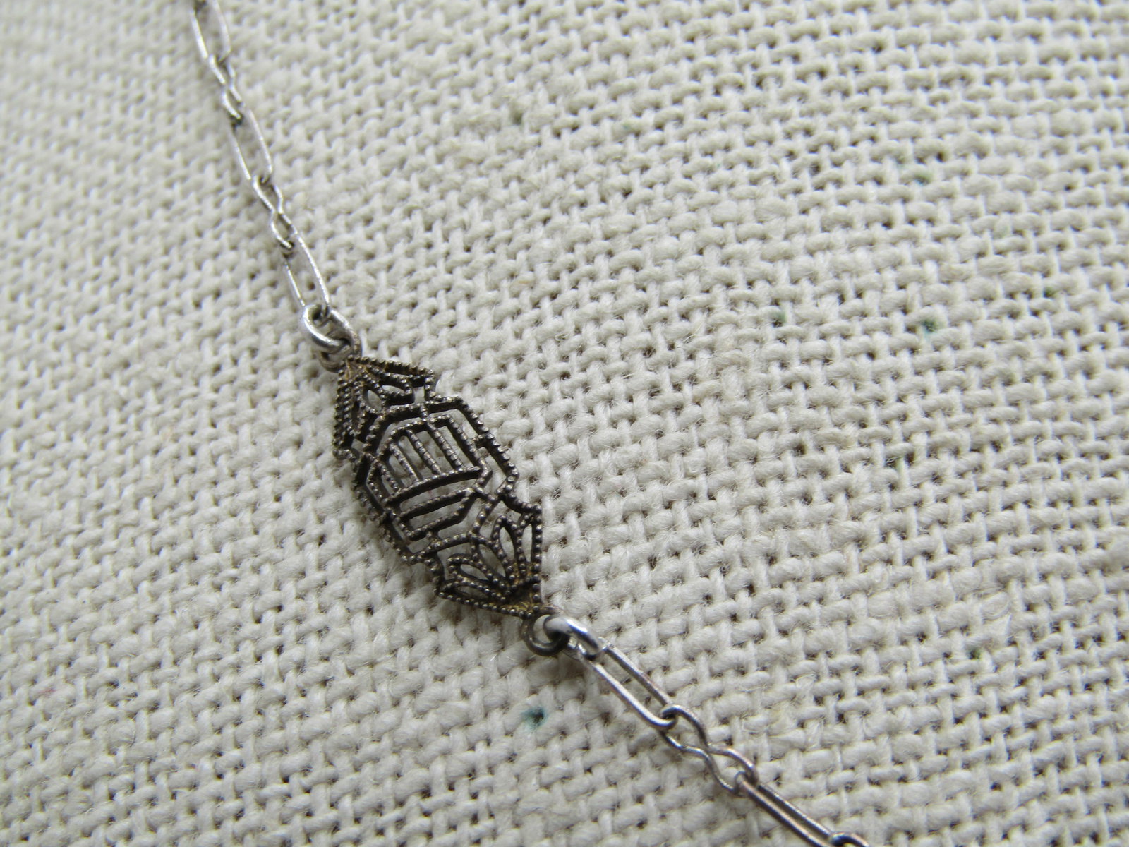 Vintage Sterling Filigree Cameo Lavalier Necklace , 17", Signed H - 4