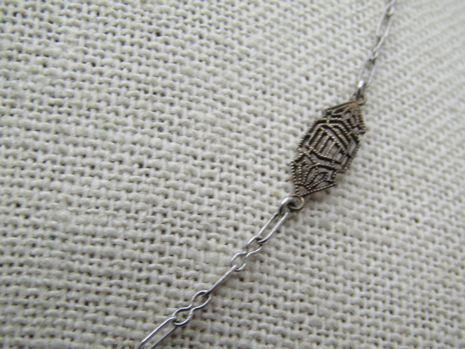 Vintage Sterling Filigree Cameo Lavalier Necklace , 17", Signed H - 5
