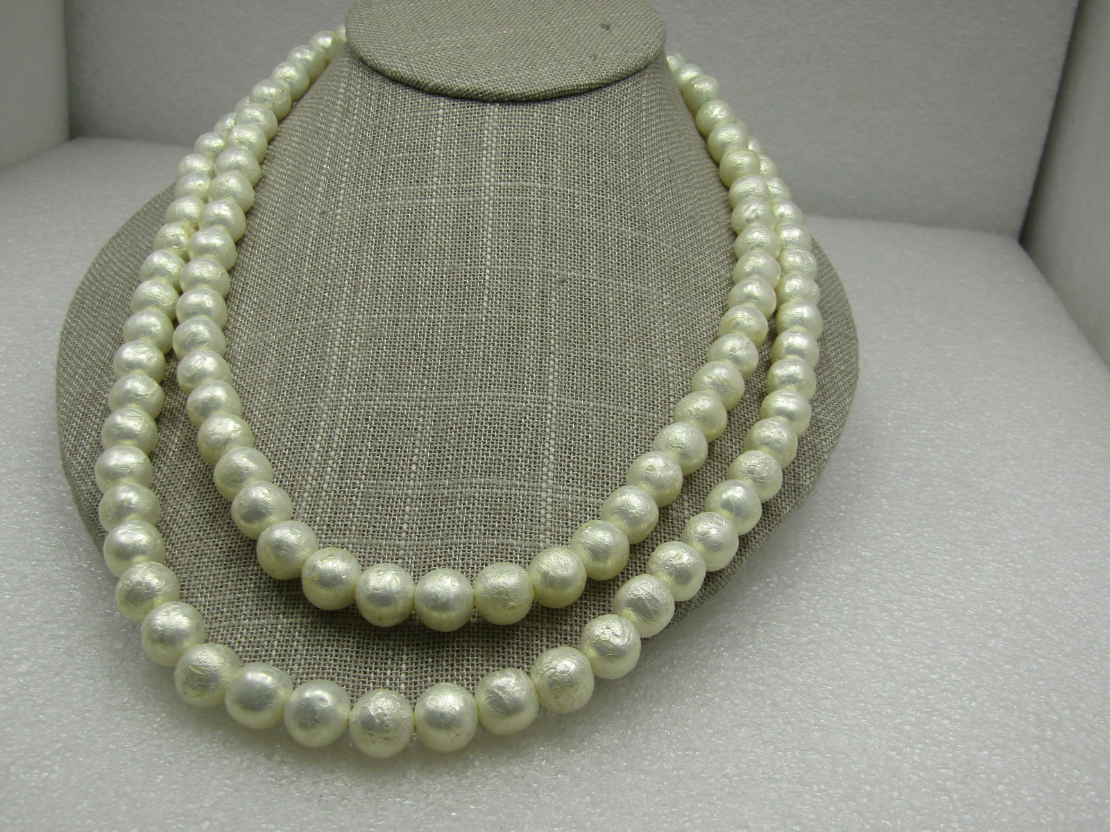 Vintage Faux Baroque Double Strand Pearl Necklace, 20" - 2