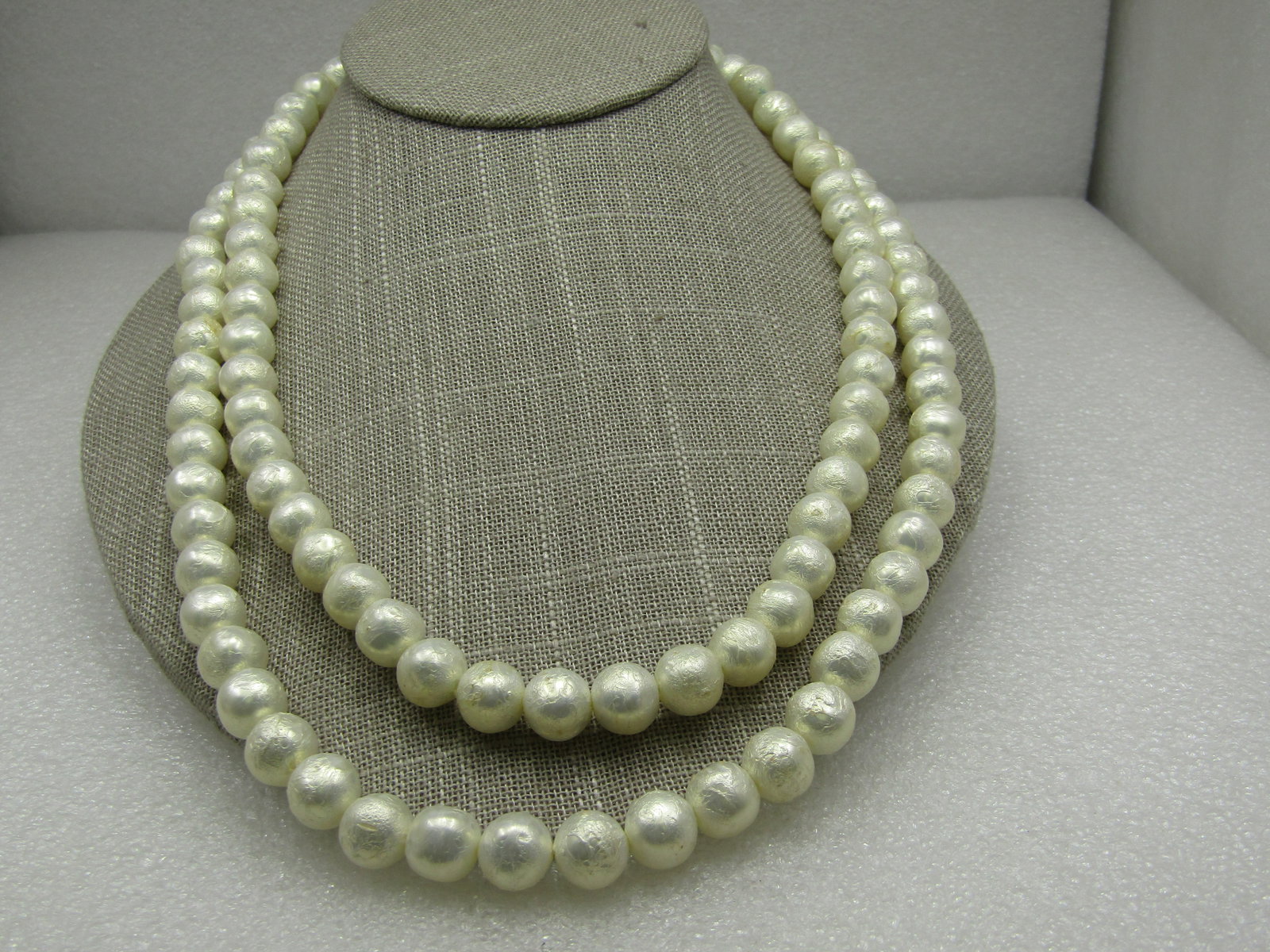 Vintage Faux Baroque Double Strand Pearl Necklace, 20" - 3