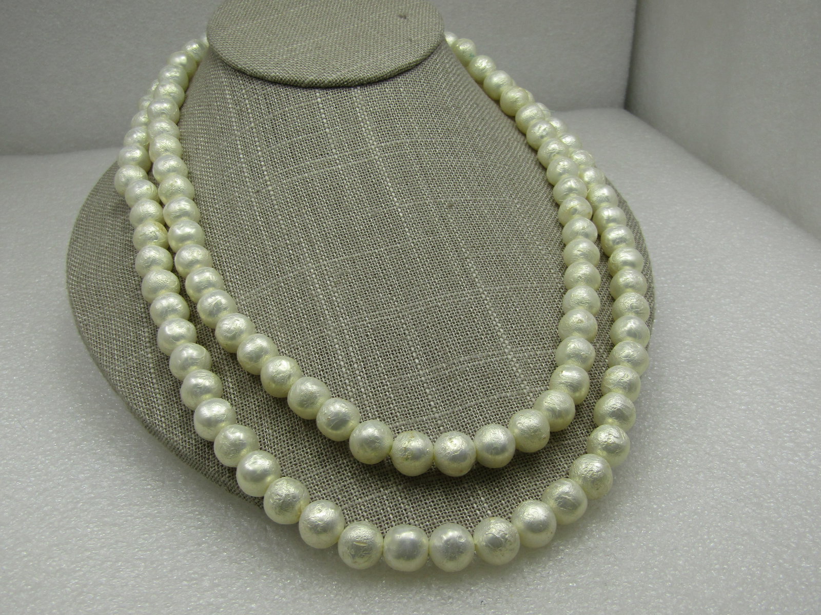 Vintage Faux Baroque Double Strand Pearl Necklace, 20" - 4