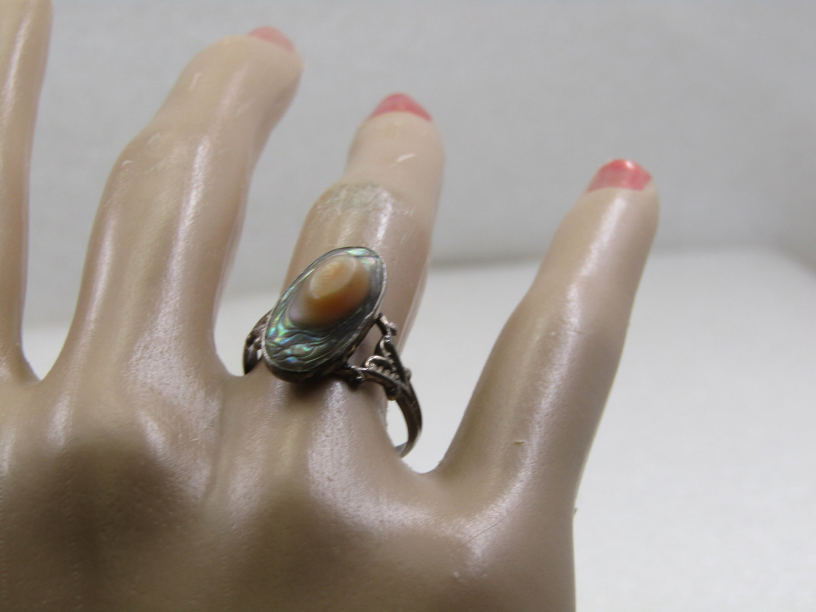 Vintage Sterling Blister Pearl Ring, Abalone, Sz. 8, 1930's-1940's - 8