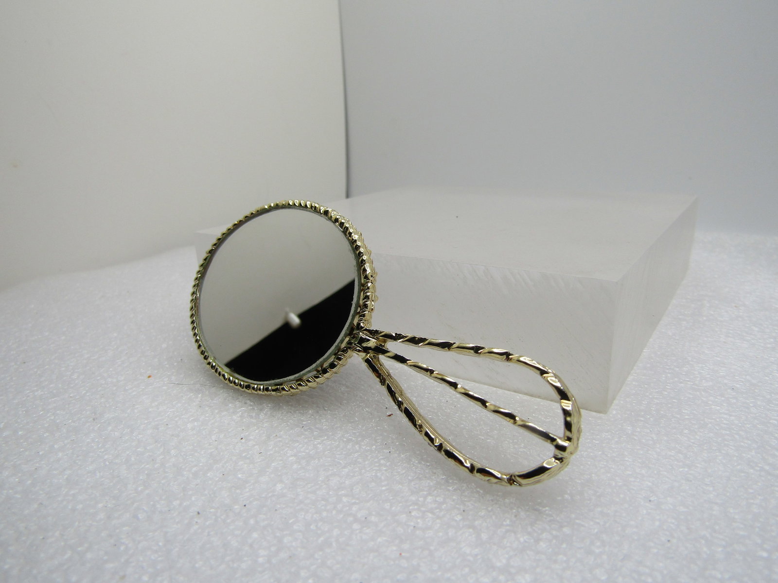 Vintage Black/Gold Cameo Mirror, 3.5", 1960's-1970's - 2