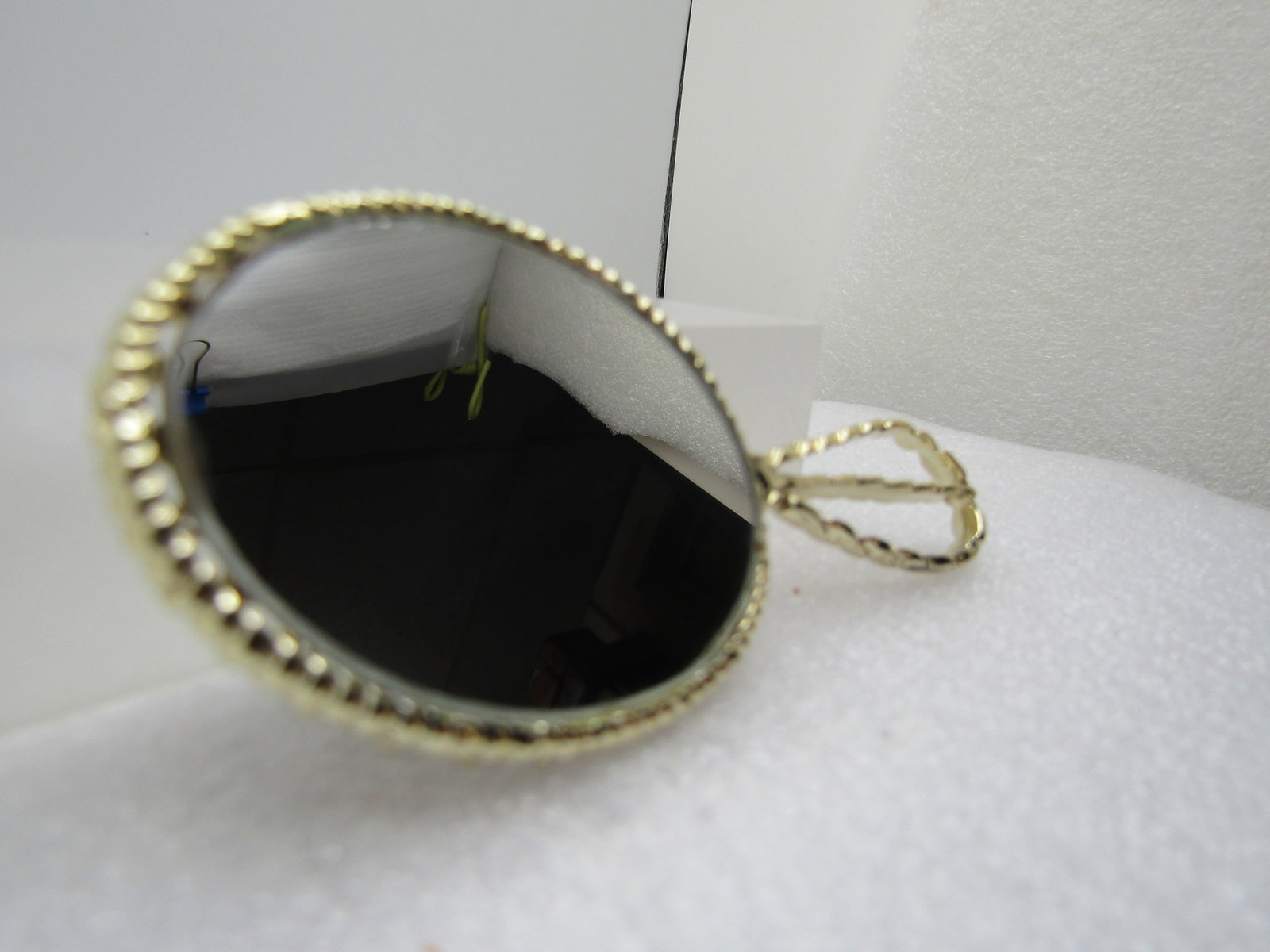 Vintage Black/Gold Cameo Mirror, 3.5", 1960's-1970's - 3