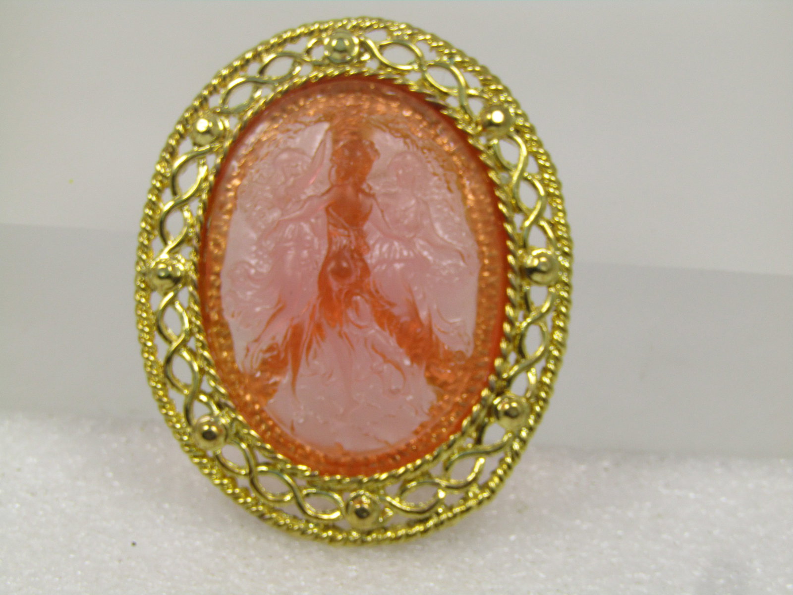 Vintage Pink Three Maidens Cameo Stlye Brooch, Pink, Translucent, 1960's - 3
