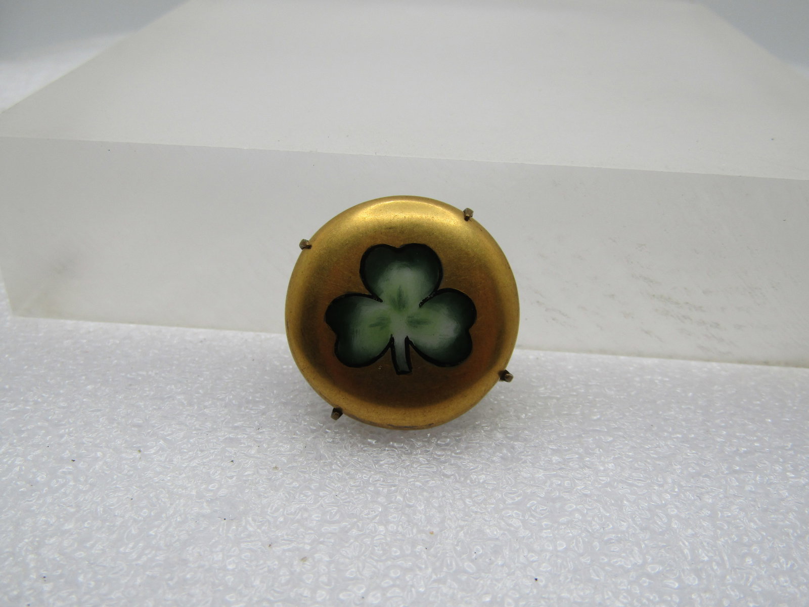 Antique Porcelain Three-Leaf Clover Brooch, 1910-1920's, C-Clasp - 2