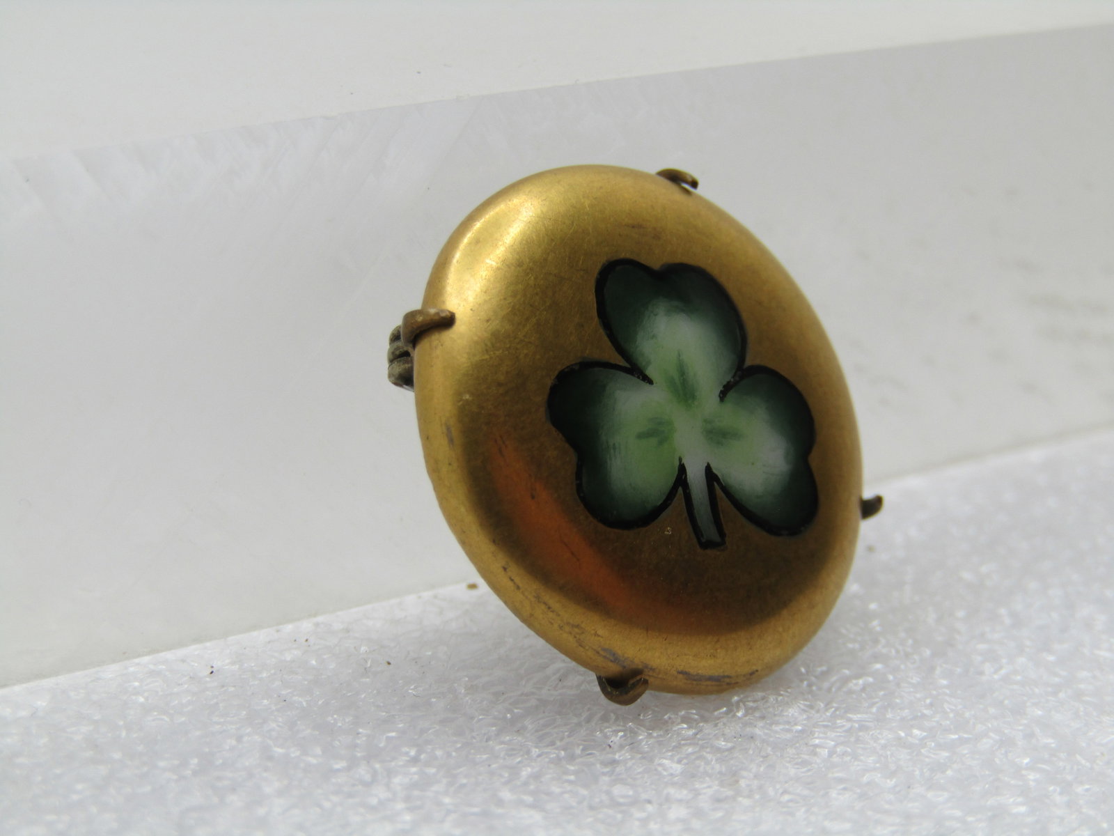 Antique Porcelain Three-Leaf Clover Brooch, 1910-1920's, C-Clasp - 3