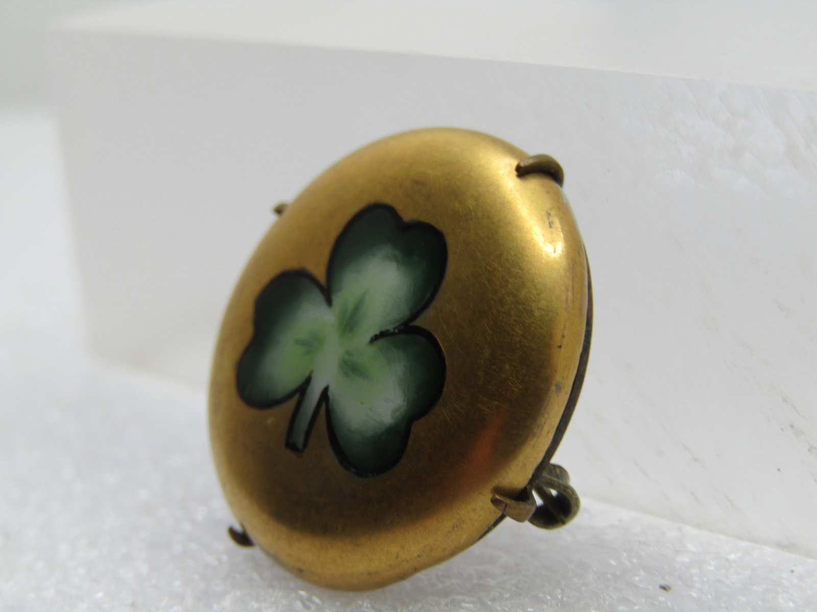 Antique Porcelain Three-Leaf Clover Brooch, 1910-1920's, C-Clasp - 4