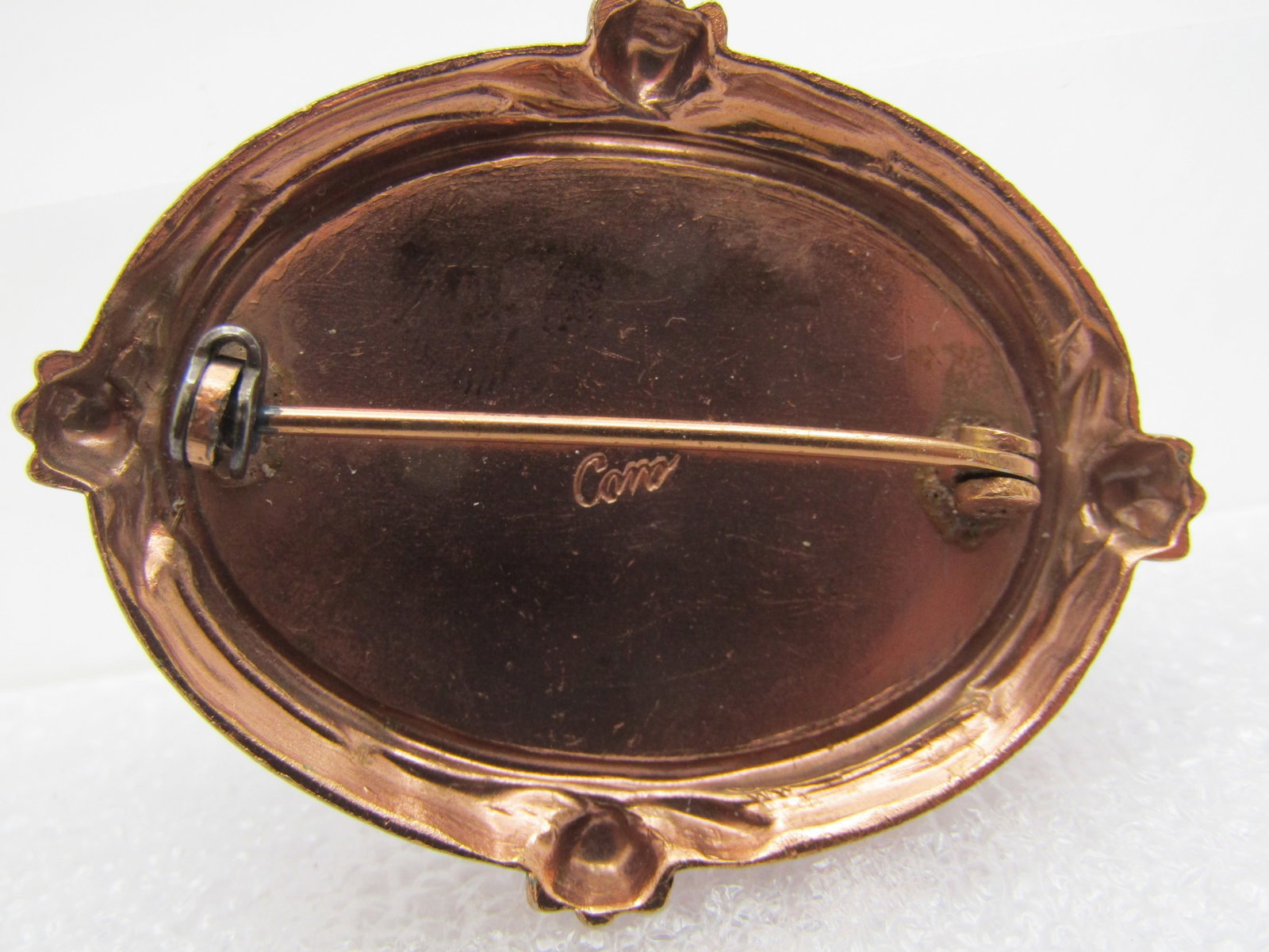 Vintage Black & White Cameo Brooch, Coro, Rose Gold Tone, 1940's, 1.75" - 6