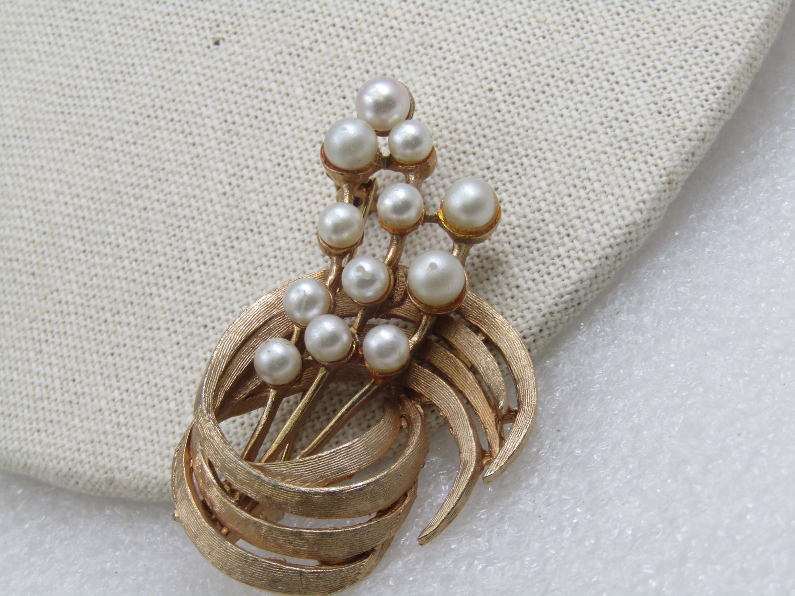 Vintage Faux Pearl Curved Brooch, 1960's, 2.25" - 2