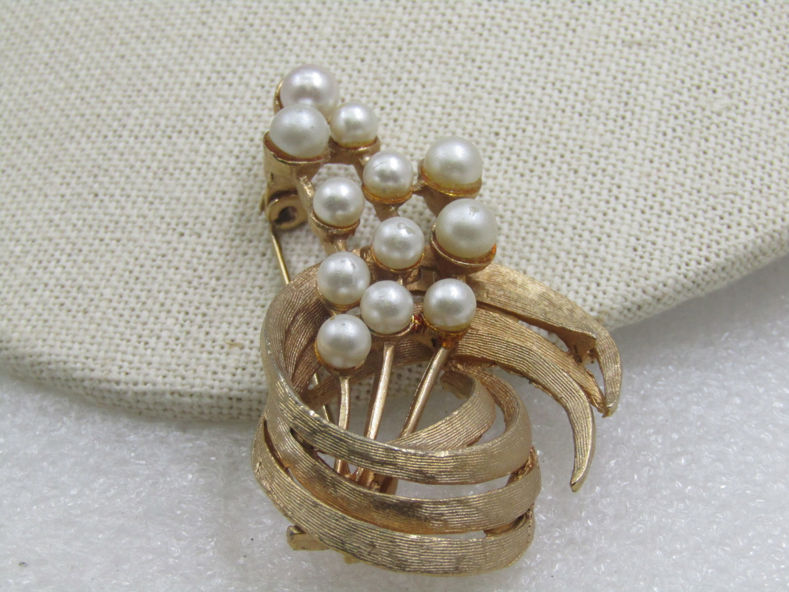 Vintage Faux Pearl Curved Brooch, 1960's, 2.25" - 3