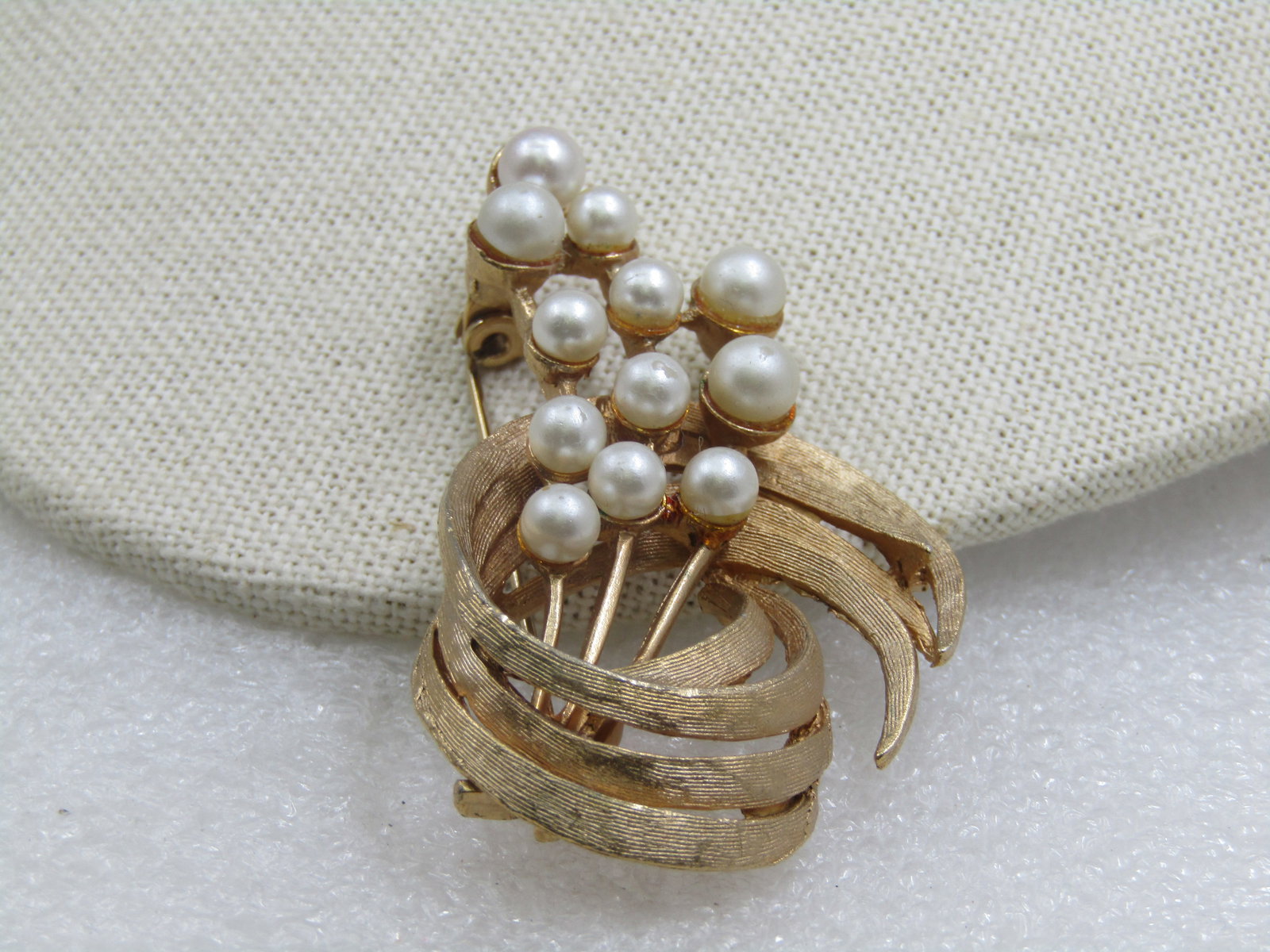 Vintage Faux Pearl Curved Brooch, 1960's, 2.25" - 4