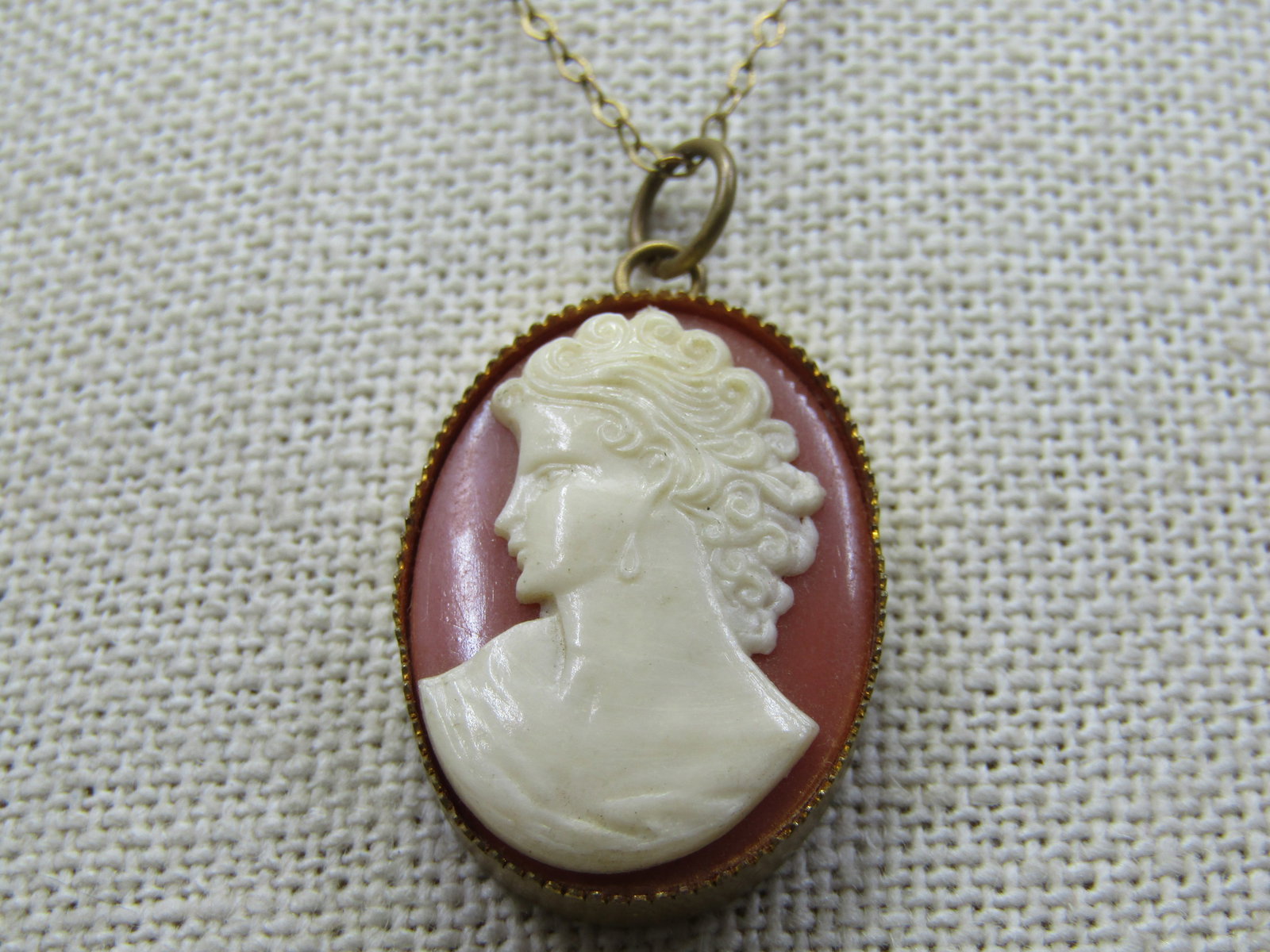 Vintage 10kt G.F. Cameo Necklace, 16.5" , 1930's-1940's - 2