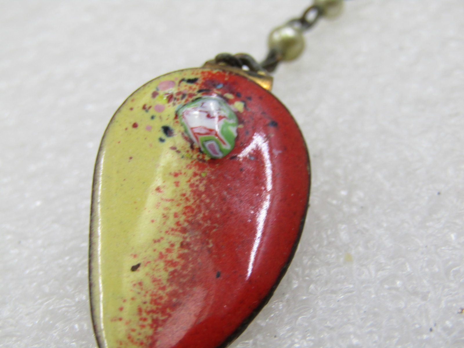 Vintage Enameled Copper Sweater Guard, Faux Pearl Chain, 8.5" - 5