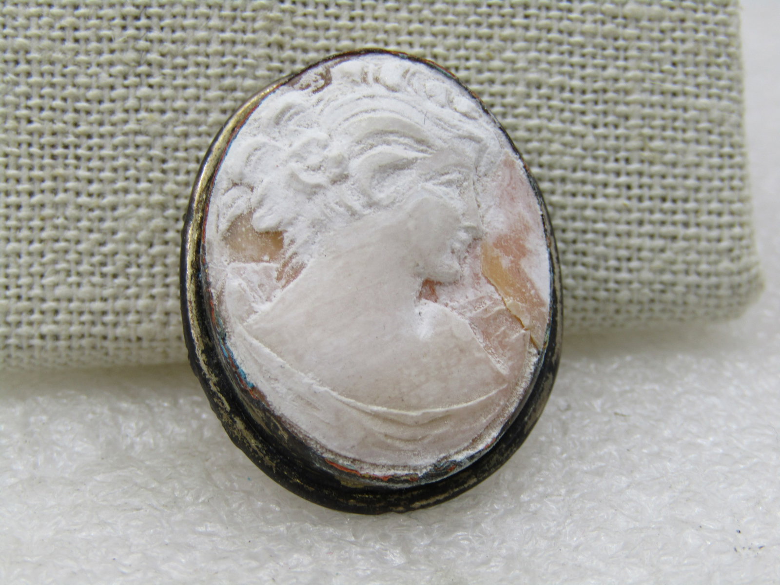 Vintage Silver Tone Cameo Brooch Pendant, 1920's-1930's, 1.25" - 2
