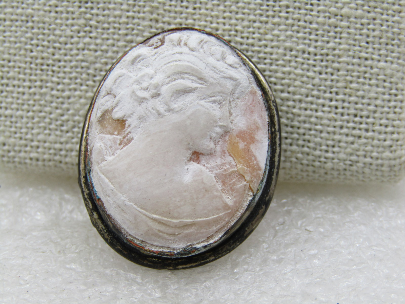 Vintage Silver Tone Cameo Brooch Pendant, 1920's-1930's, 1.25" - 3