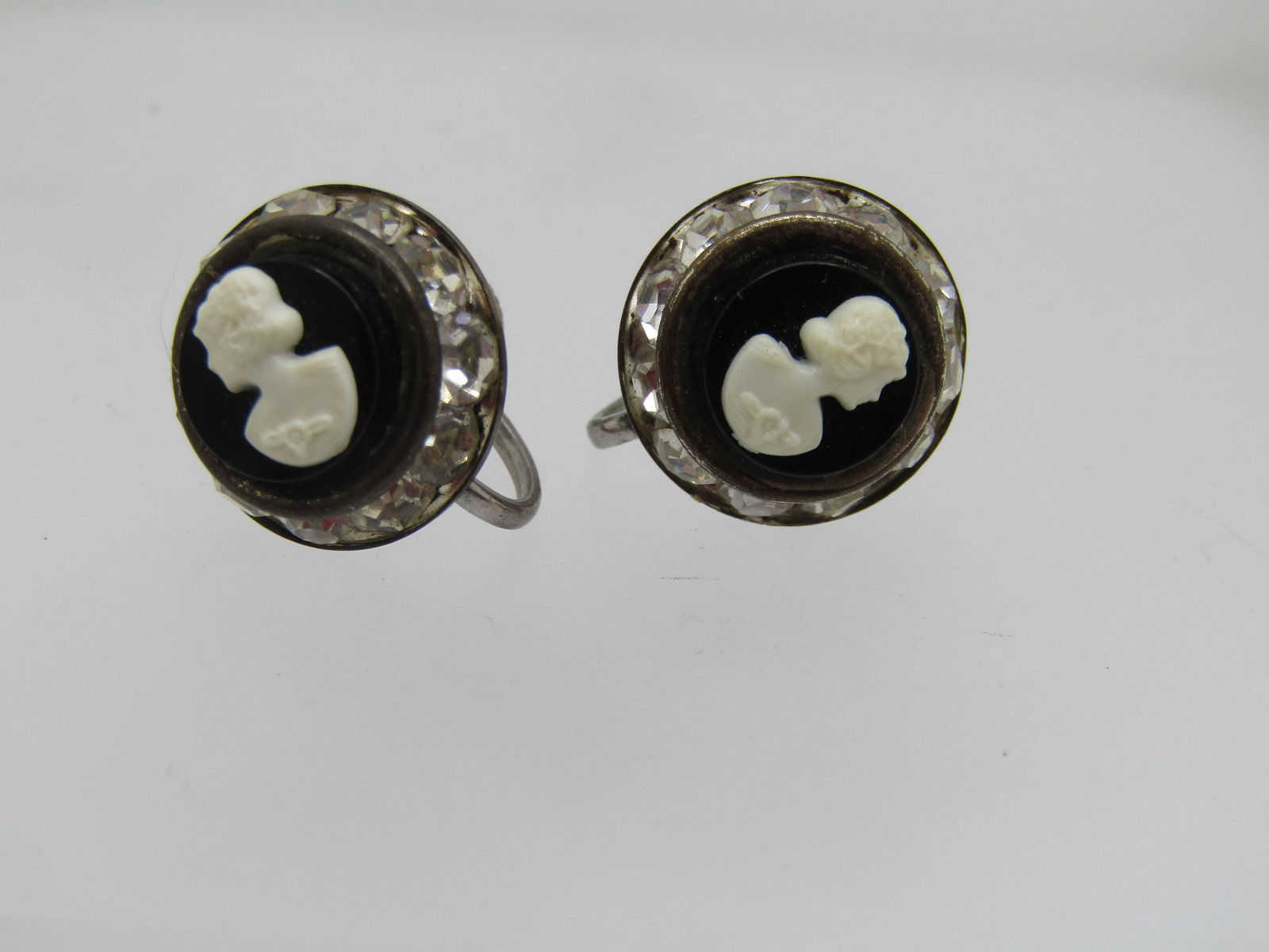 Vintage Rhinestone Cameo Earrings, Screwback, 1950's-1960's - 2