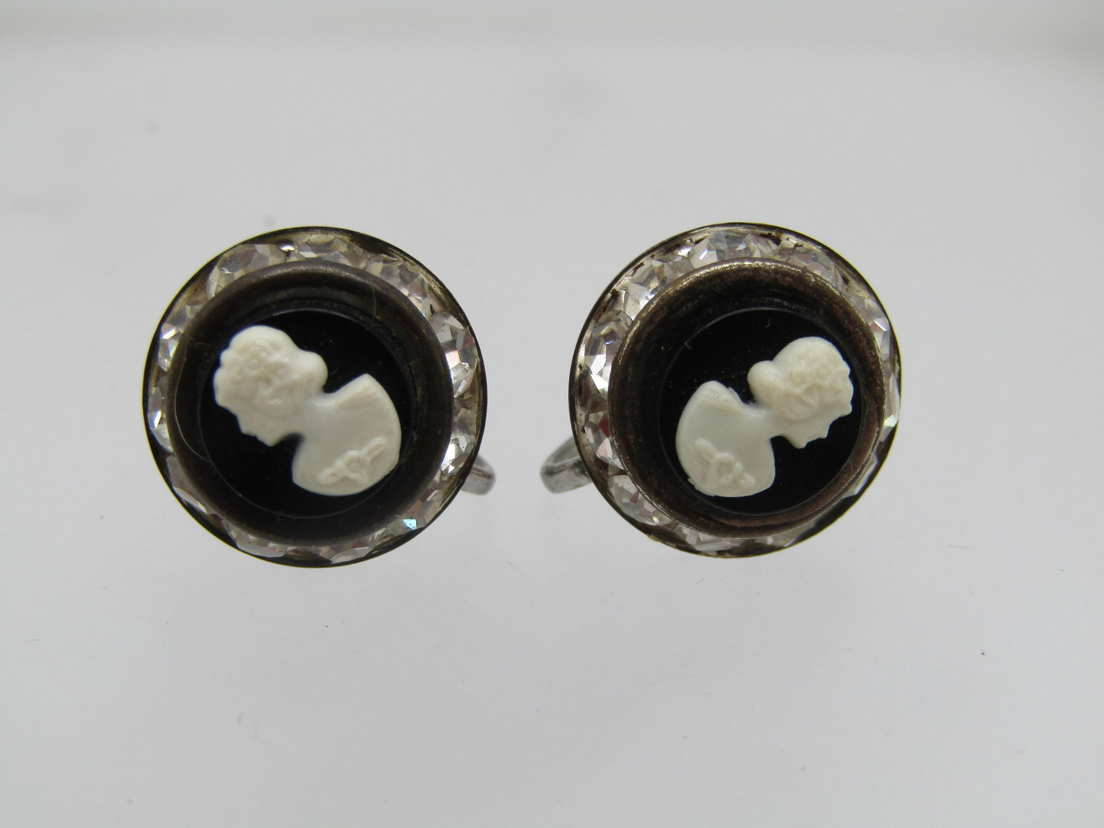 Vintage Rhinestone Cameo Earrings, Screwback, 1950's-1960's - 3