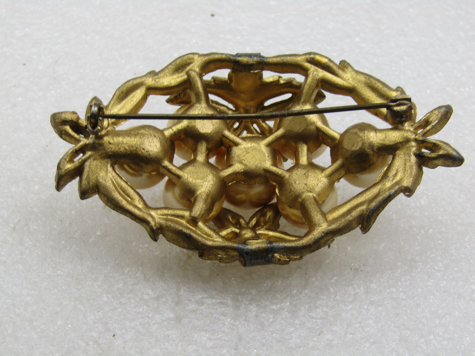Antique Rhinestone & Faux Pearl Art Deco Brooch, 1920's, 2-7/8" - 6