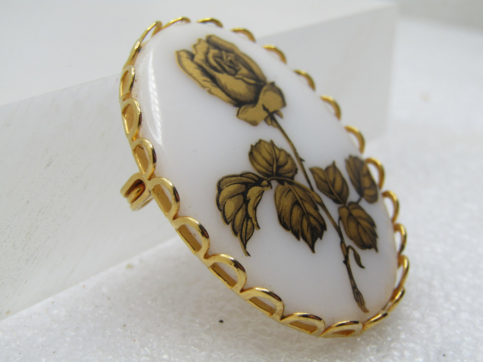 Vintage Gold Transfer Rose Brooch, Cameo Style, 1960's-1970's - 2