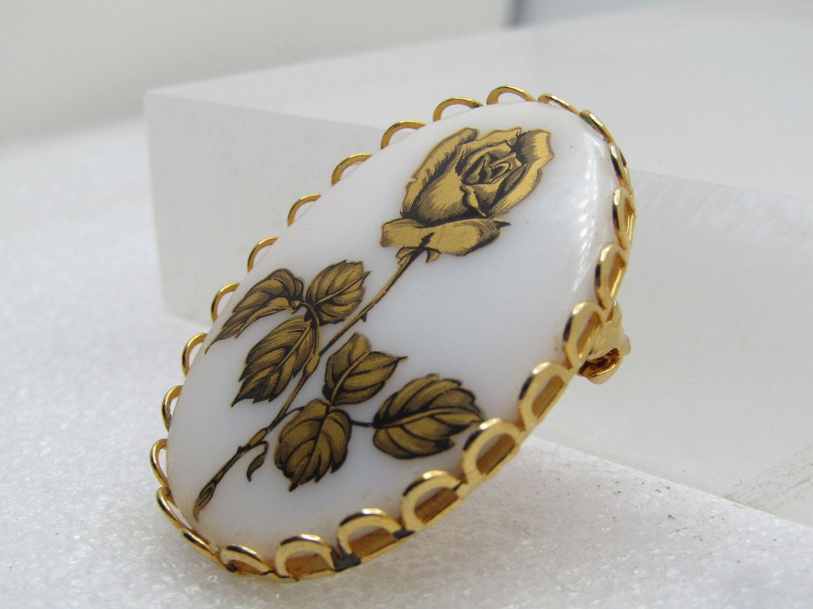 Vintage Gold Transfer Rose Brooch, Cameo Style, 1960's-1970's - 3