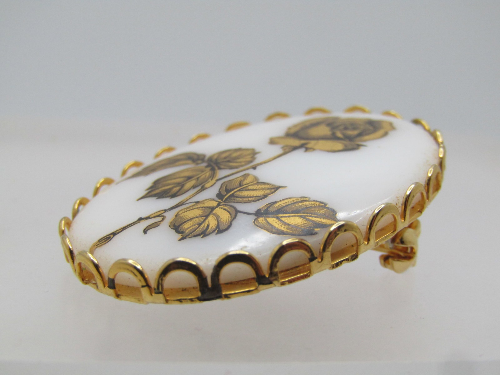 Vintage Gold Transfer Rose Brooch, Cameo Style, 1960's-1970's - 5