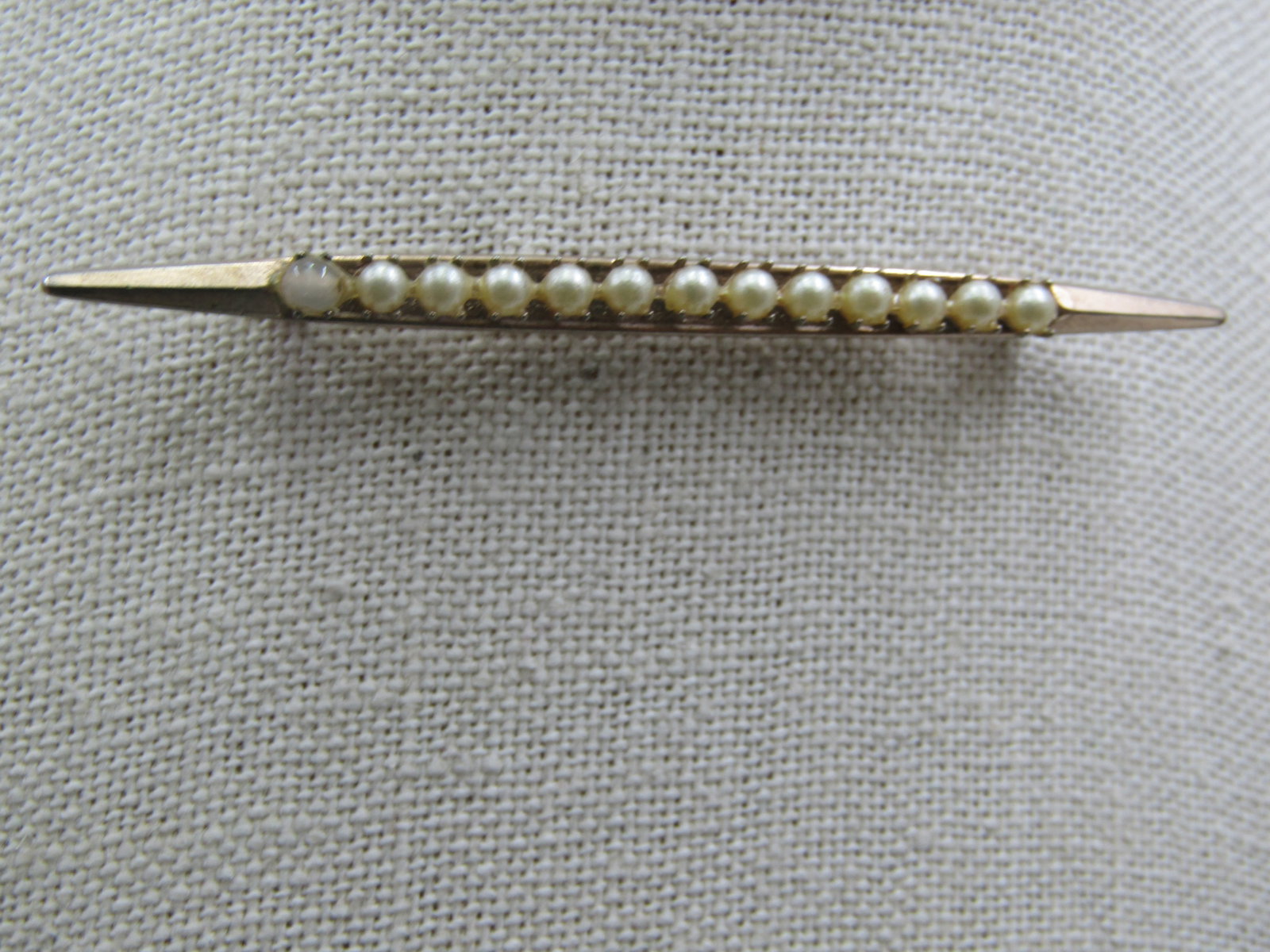 Vintage Silver Tone Faux Pearl Bar Brooch, 1940's-1950's, 3" - 2