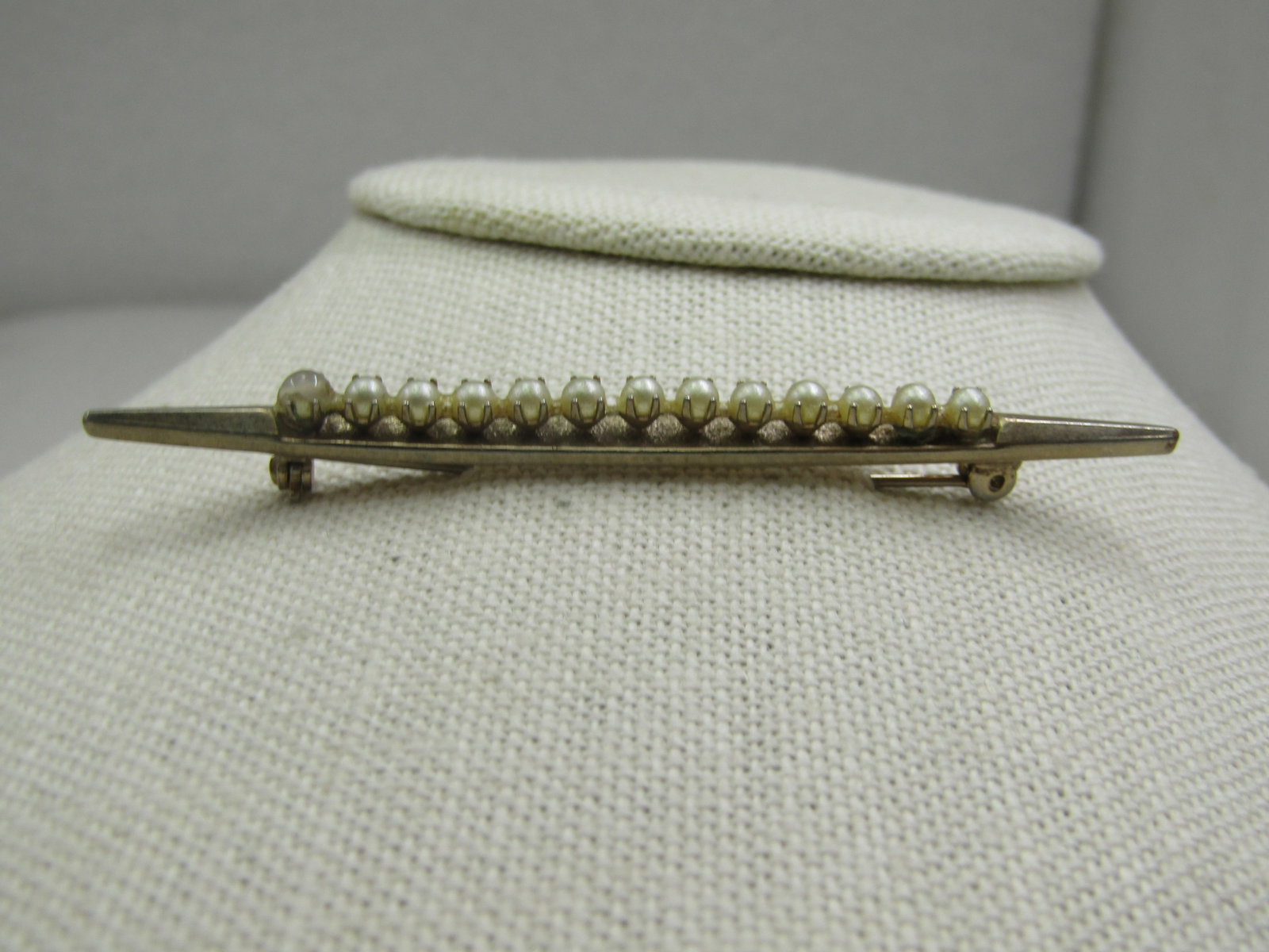 Vintage Silver Tone Faux Pearl Bar Brooch, 1940's-1950's, 3" - 3