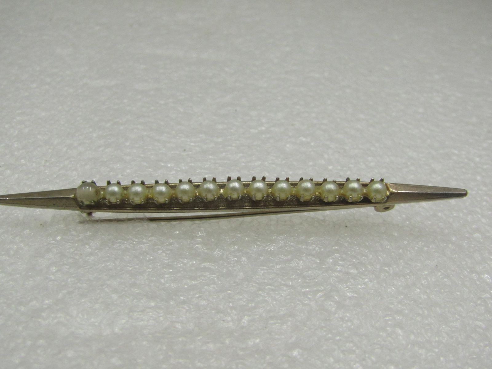 Vintage Silver Tone Faux Pearl Bar Brooch, 1940's-1950's, 3" - 4