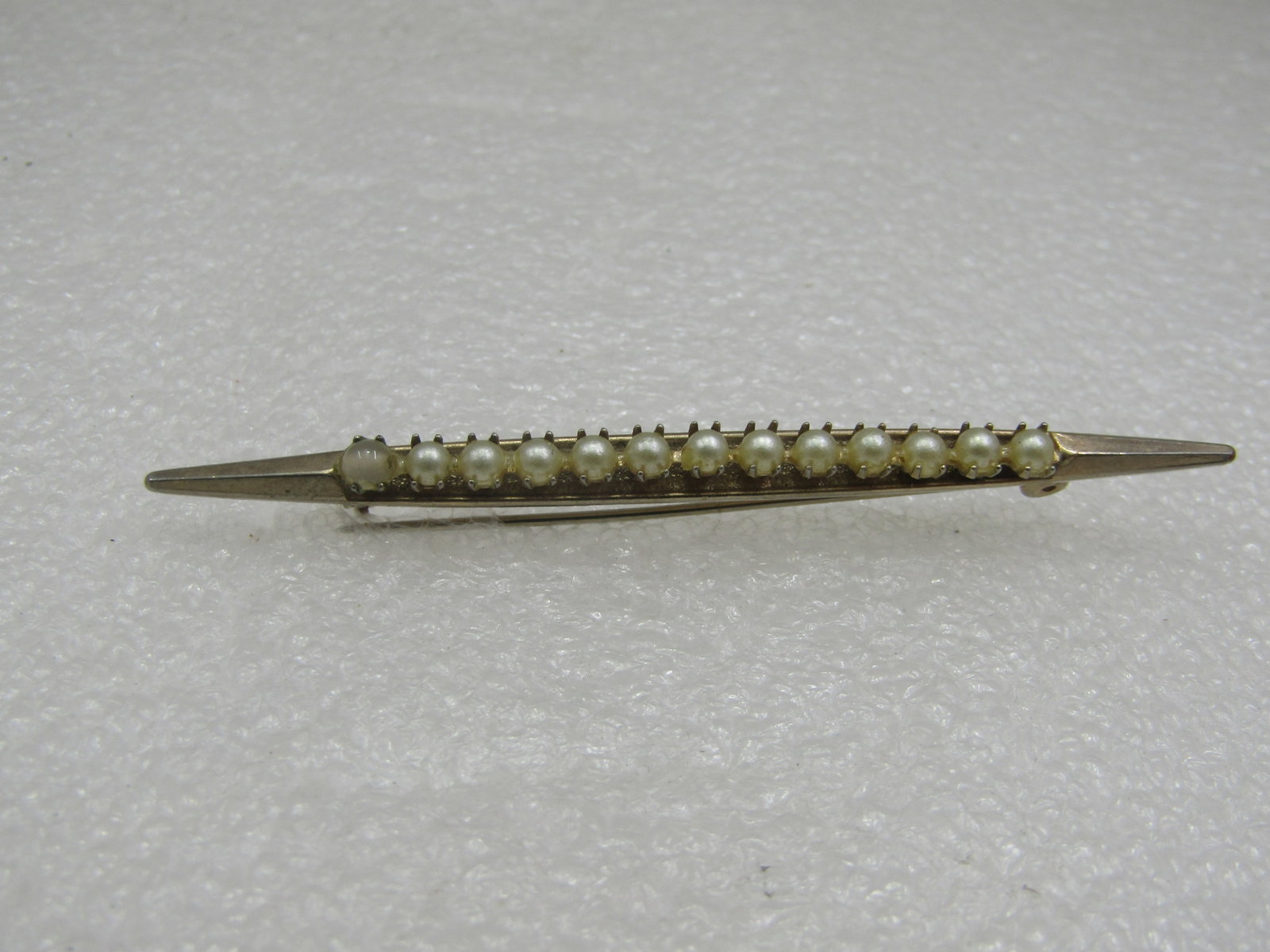 Vintage Silver Tone Faux Pearl Bar Brooch, 1940's-1950's, 3" - 5