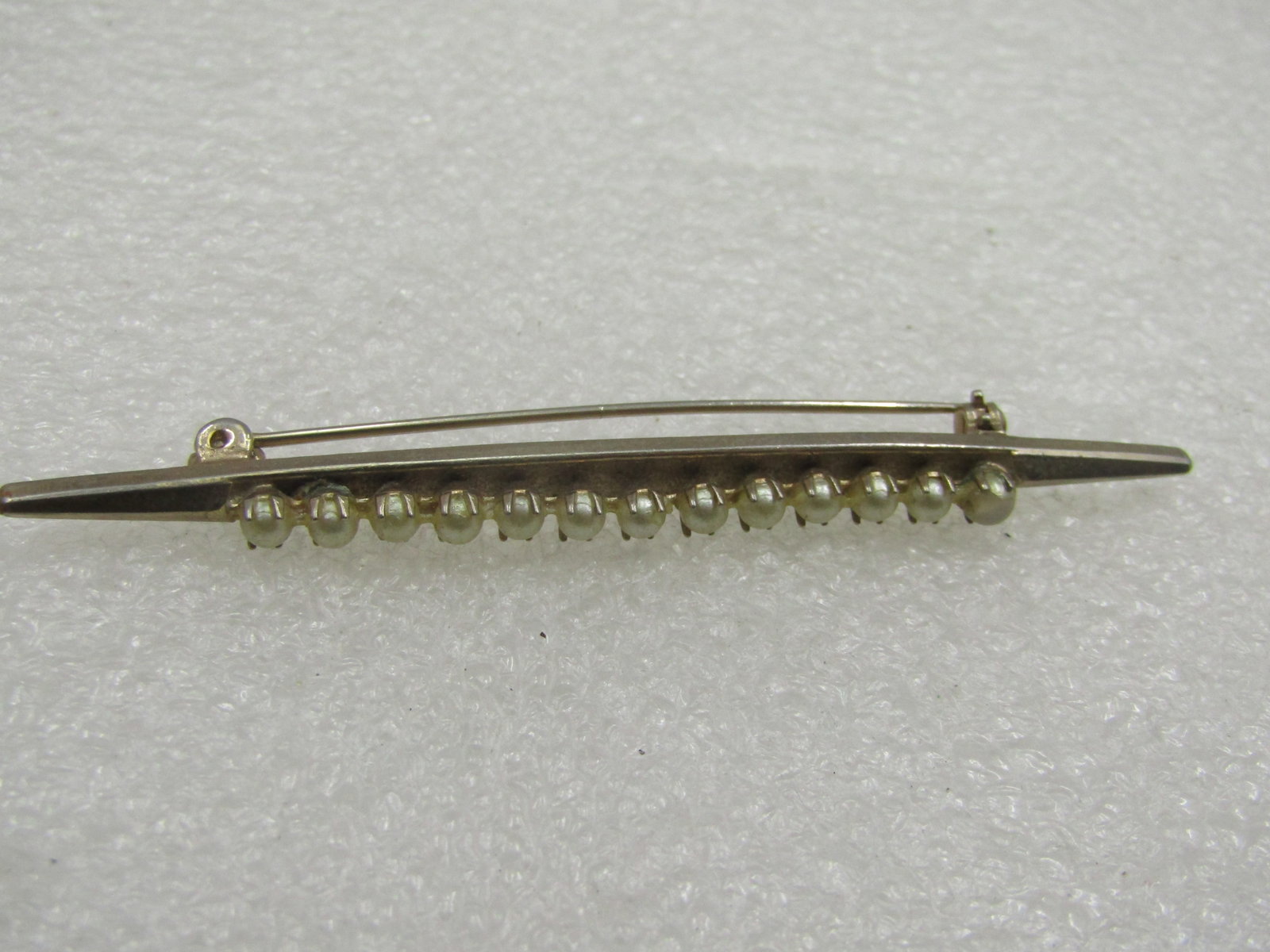 Vintage Silver Tone Faux Pearl Bar Brooch, 1940's-1950's, 3" - 6