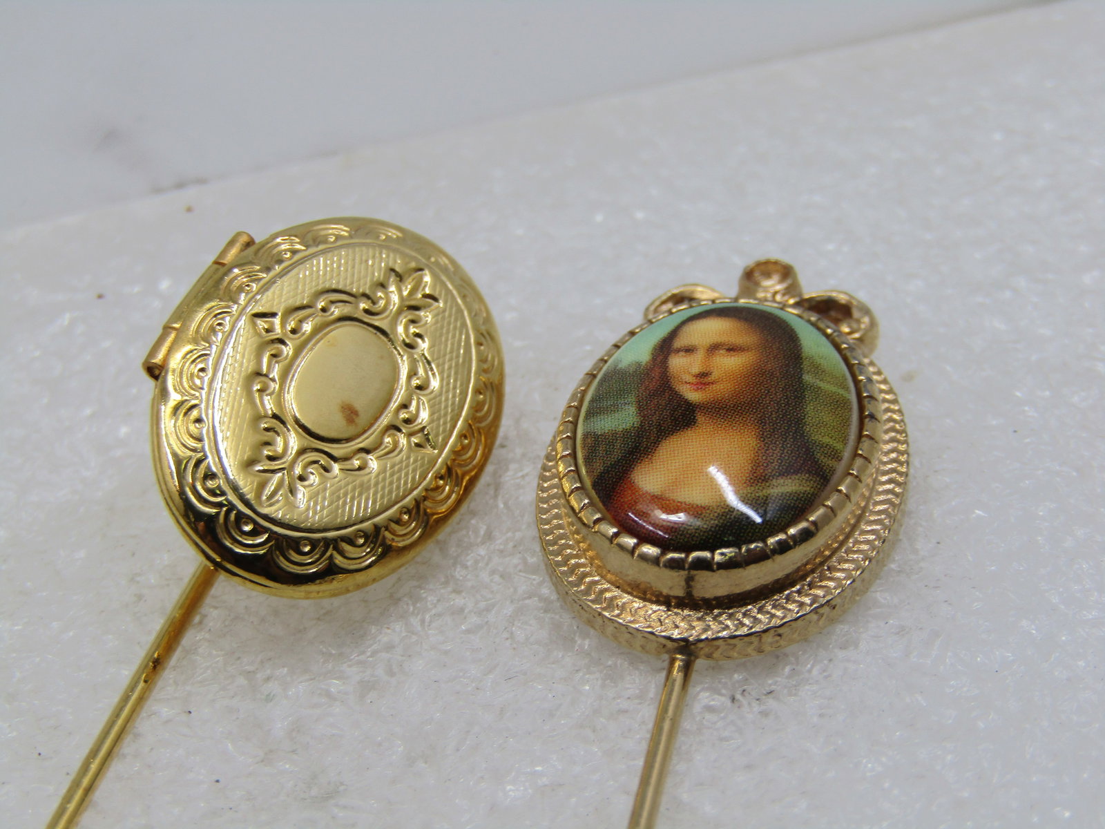 Vintage Mona Lisa & Locket Stick Pins, 1960's - 2