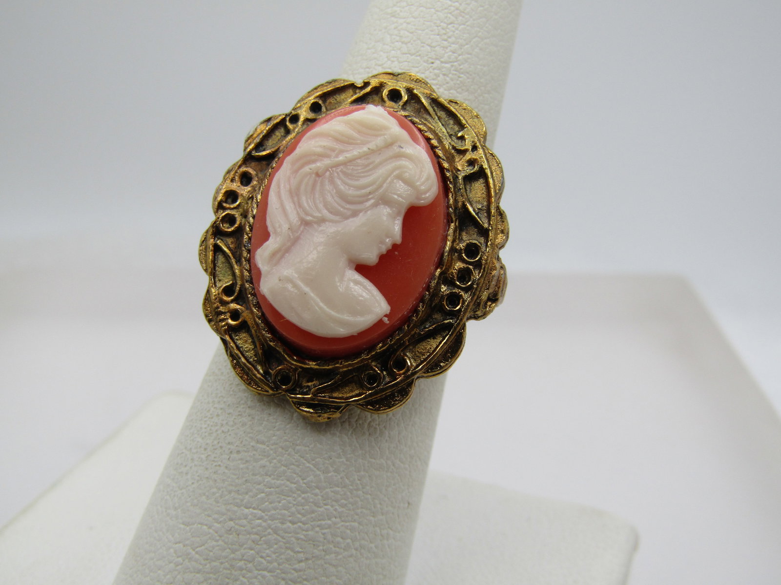 Vintage Cameo Ring, Sz. 6-8 Adjustable, 1960's-1970's - 2