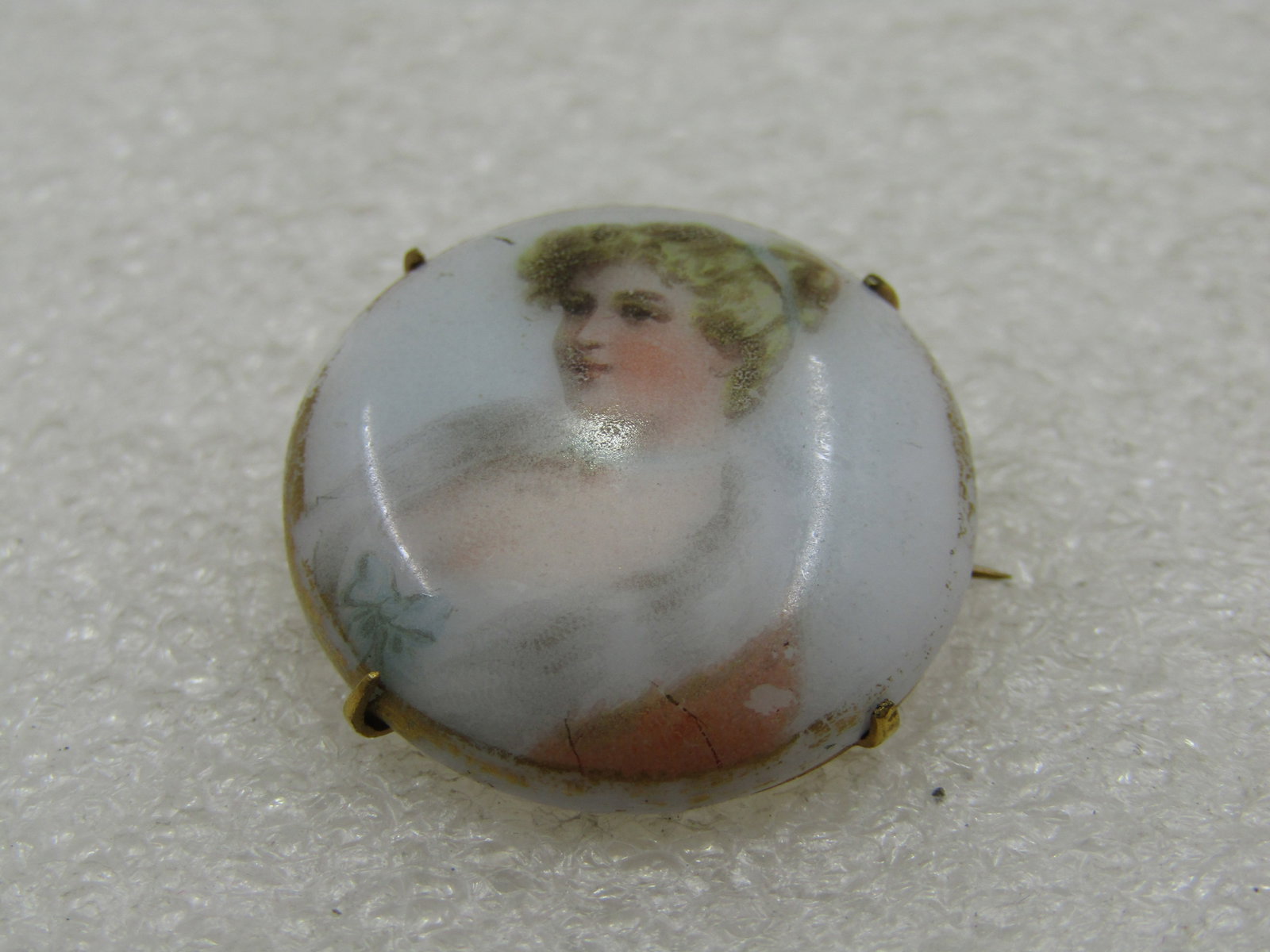 Victorian Painted Woman Cameo Style Brooch, 1" - 5