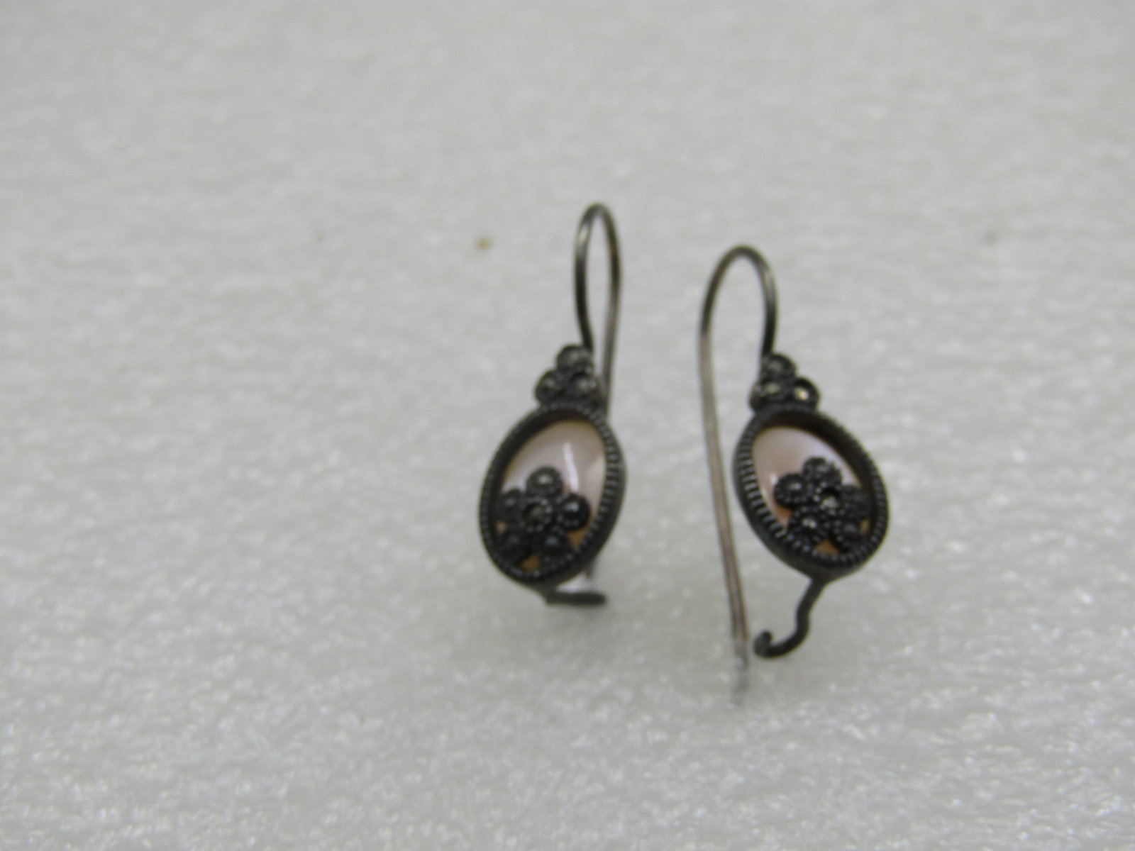 Vintage Sterling Mother-of-Pearl Marcasite Earrings, Pierced - 4