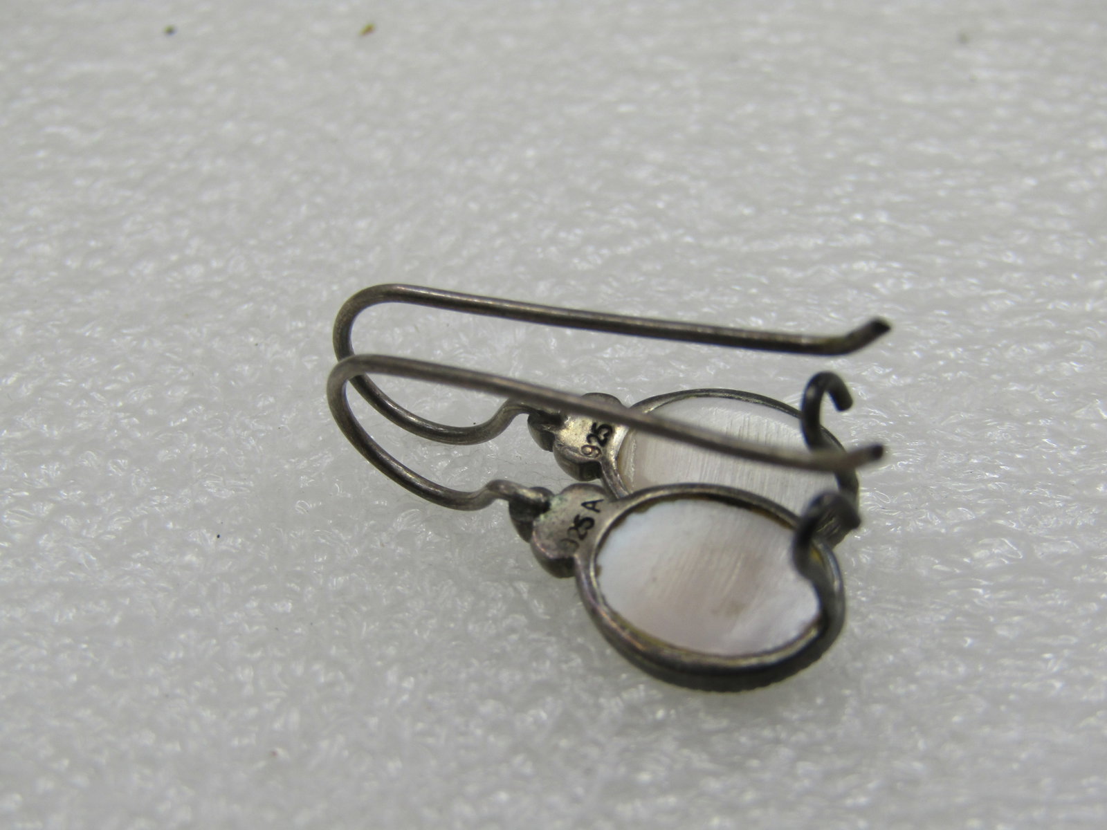 Vintage Sterling Mother-of-Pearl Marcasite Earrings, Pierced - 5