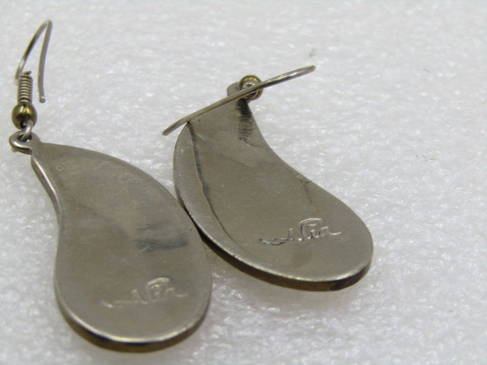 Vintage Alpaca Inlaid Floral Earrings signed Alia, Mexico - 5
