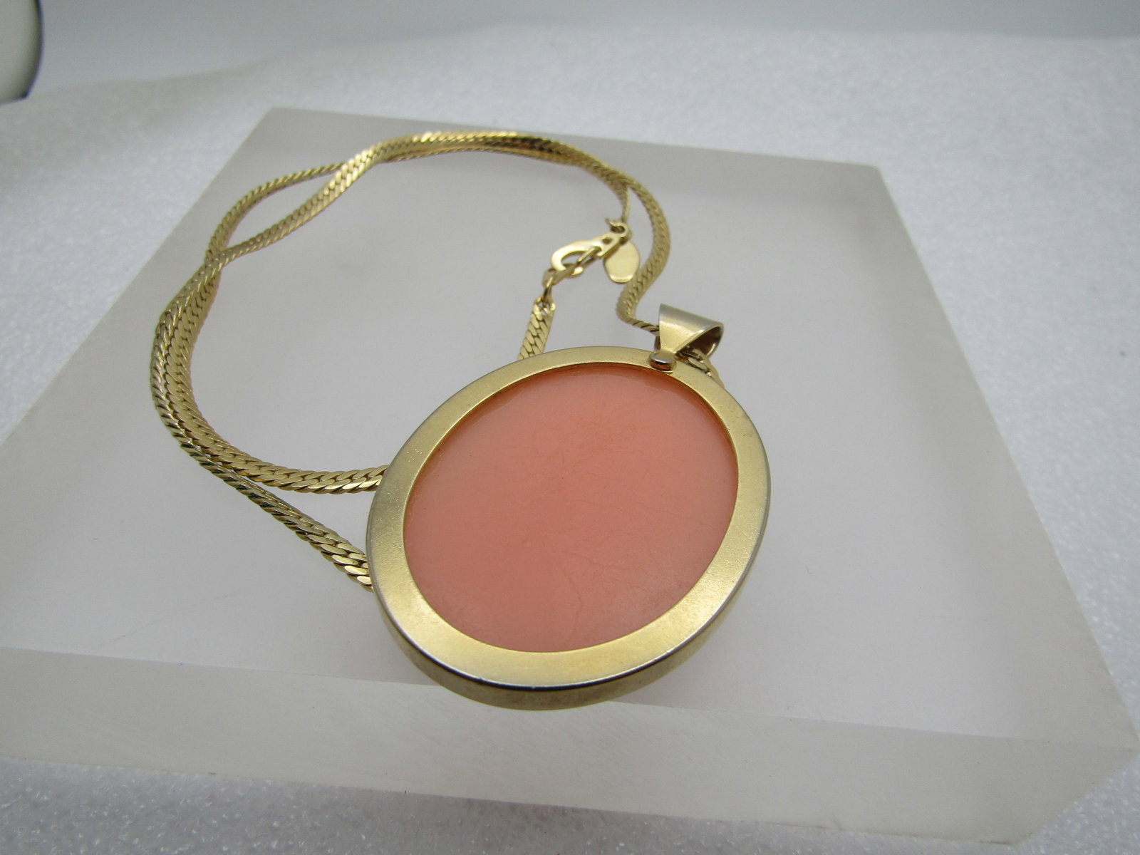 Vintage Cameo Necklace, 18", 2.5mm Herringbone Chain, 1960's-1970's - 7
