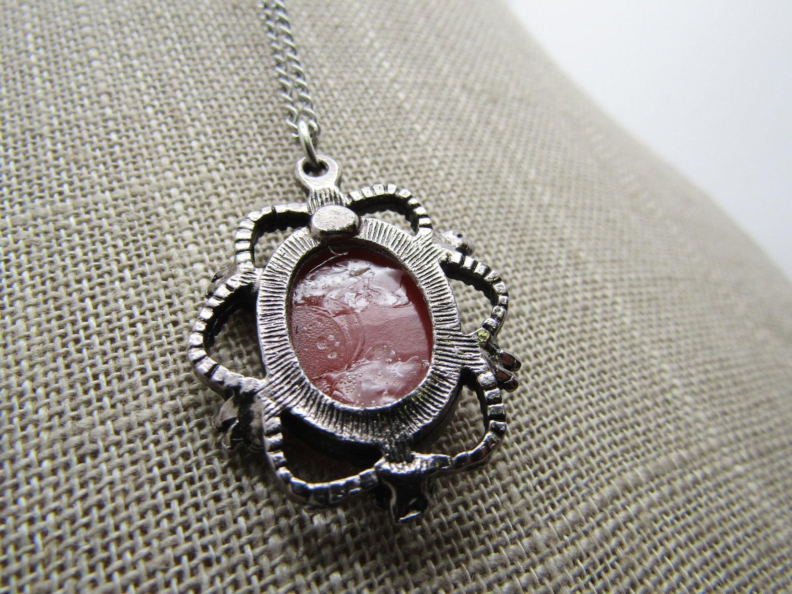 Vintage Cameo Necklace, 17", Silver tone, 1960's - 4