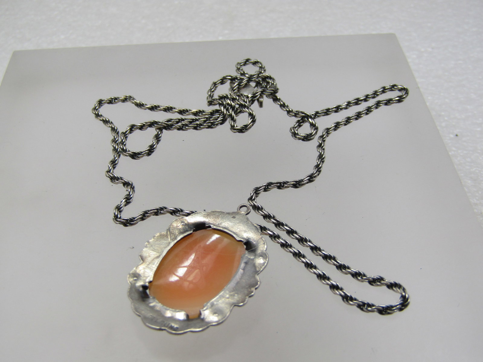 Vintage Sterling Marcasite Cameo Necklace, 21" Rope Chain - 3