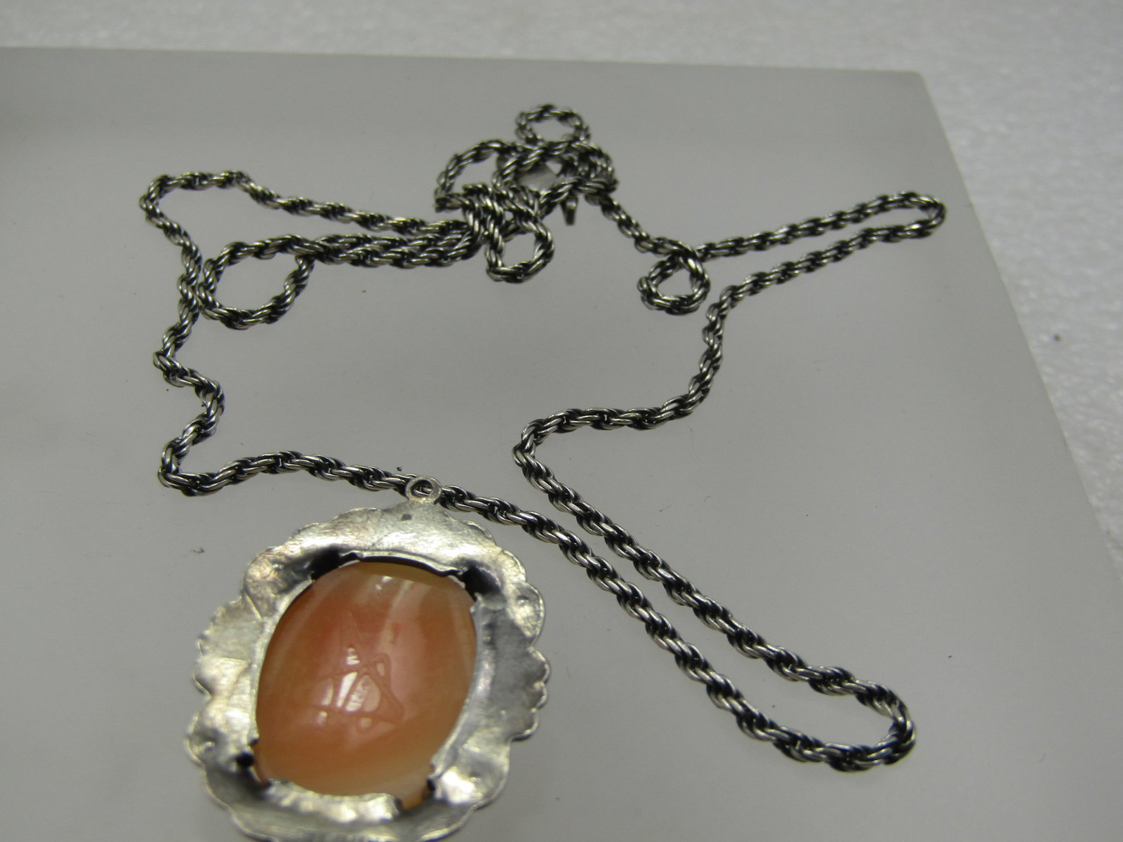 Vintage Sterling Marcasite Cameo Necklace, 21" Rope Chain - 4