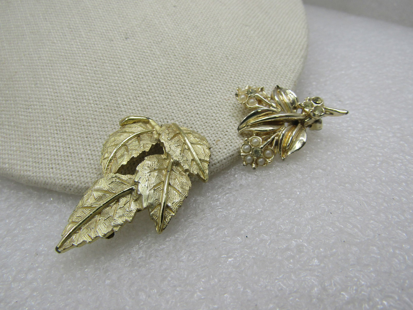 Vintage Pair of Gold Tone Leaf & Floral Brooches, 1960's - 2