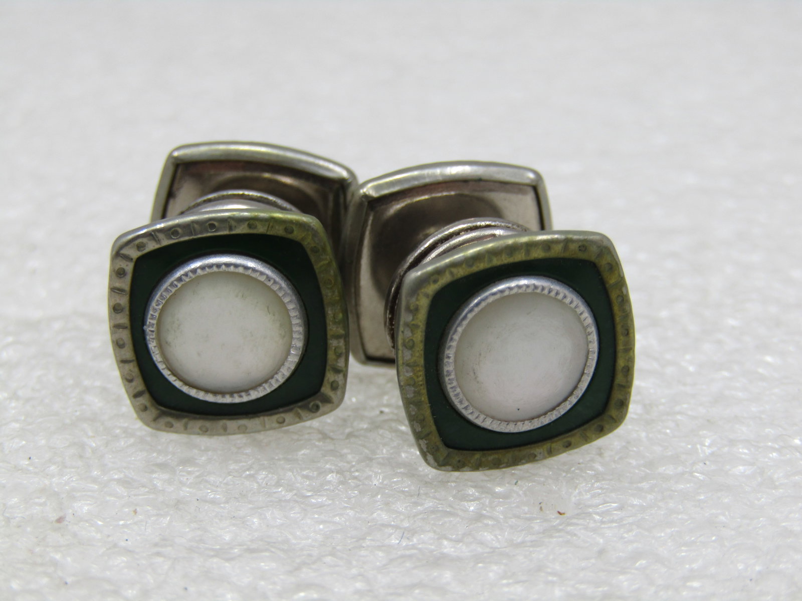Vintage Snap Link Green Enamealed MOP Cufflinks - 3