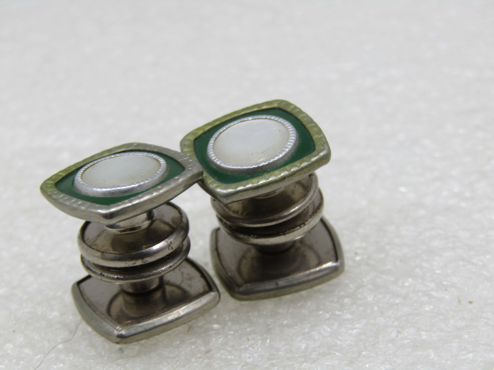 Vintage Snap Link Green Enamealed MOP Cufflinks - 4