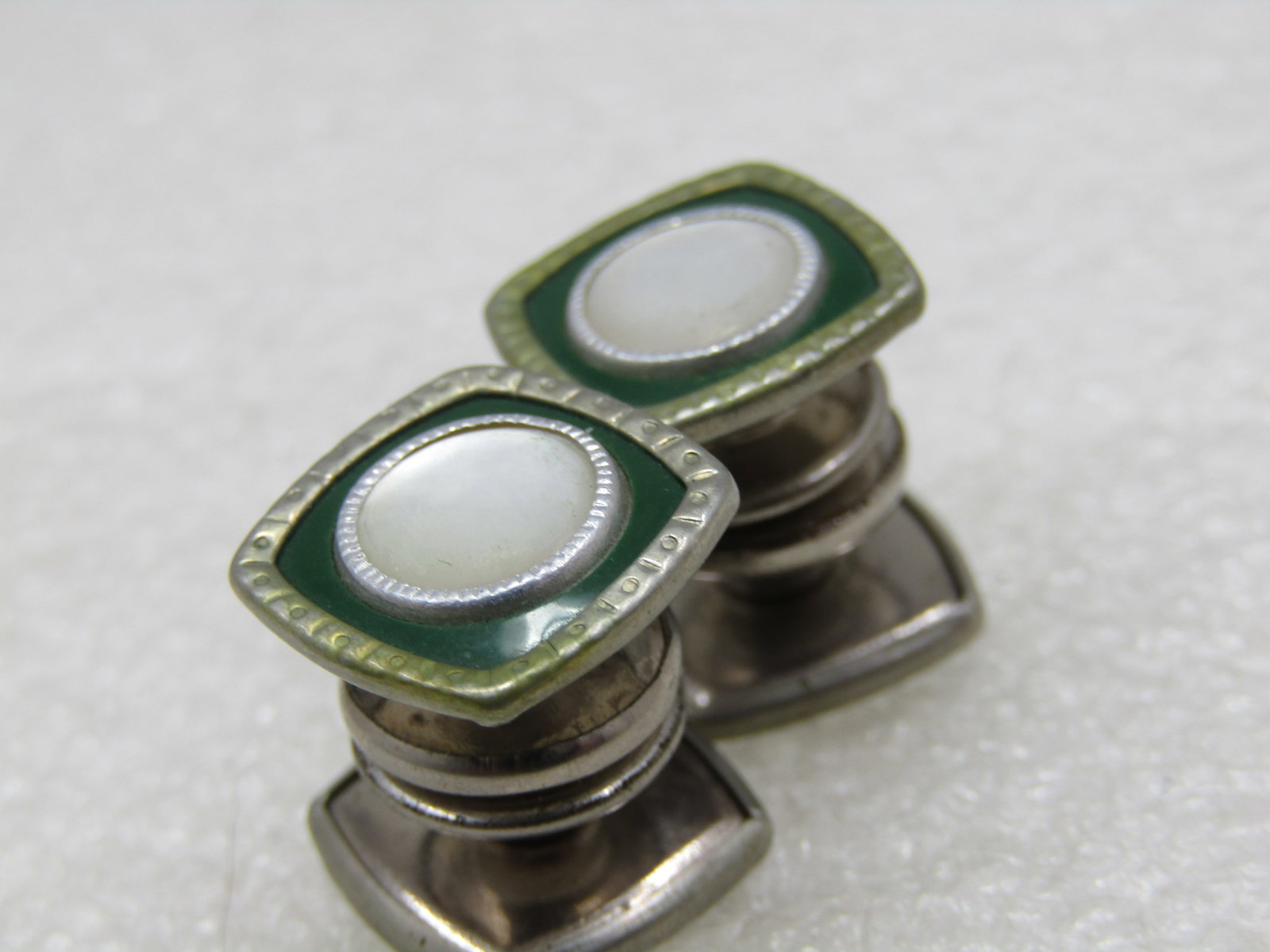 Vintage Snap Link Green Enamealed MOP Cufflinks - 5