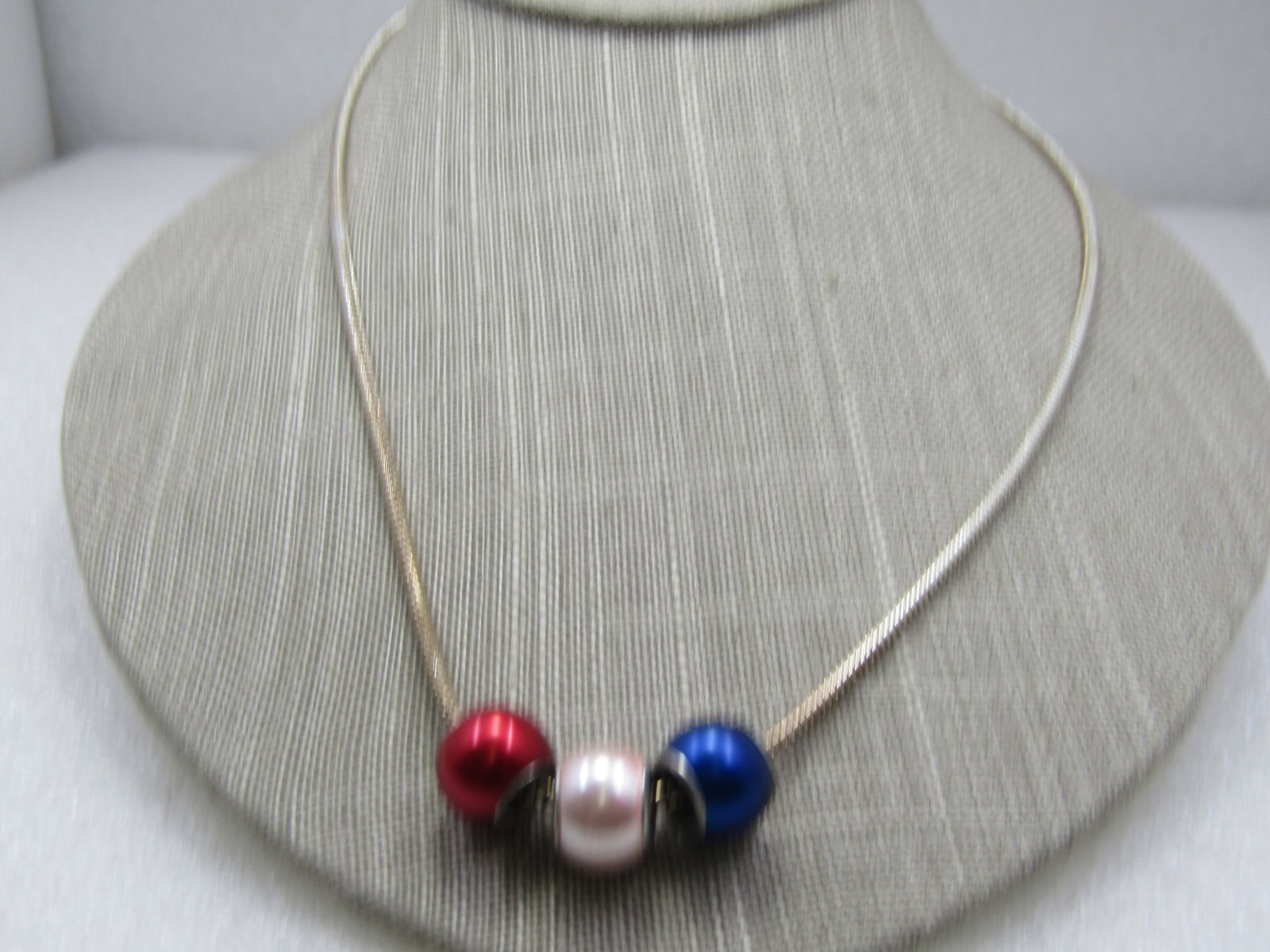 Red, White, & Blue Pearly Slide Bead Serpentine Necklace, 20" - 2