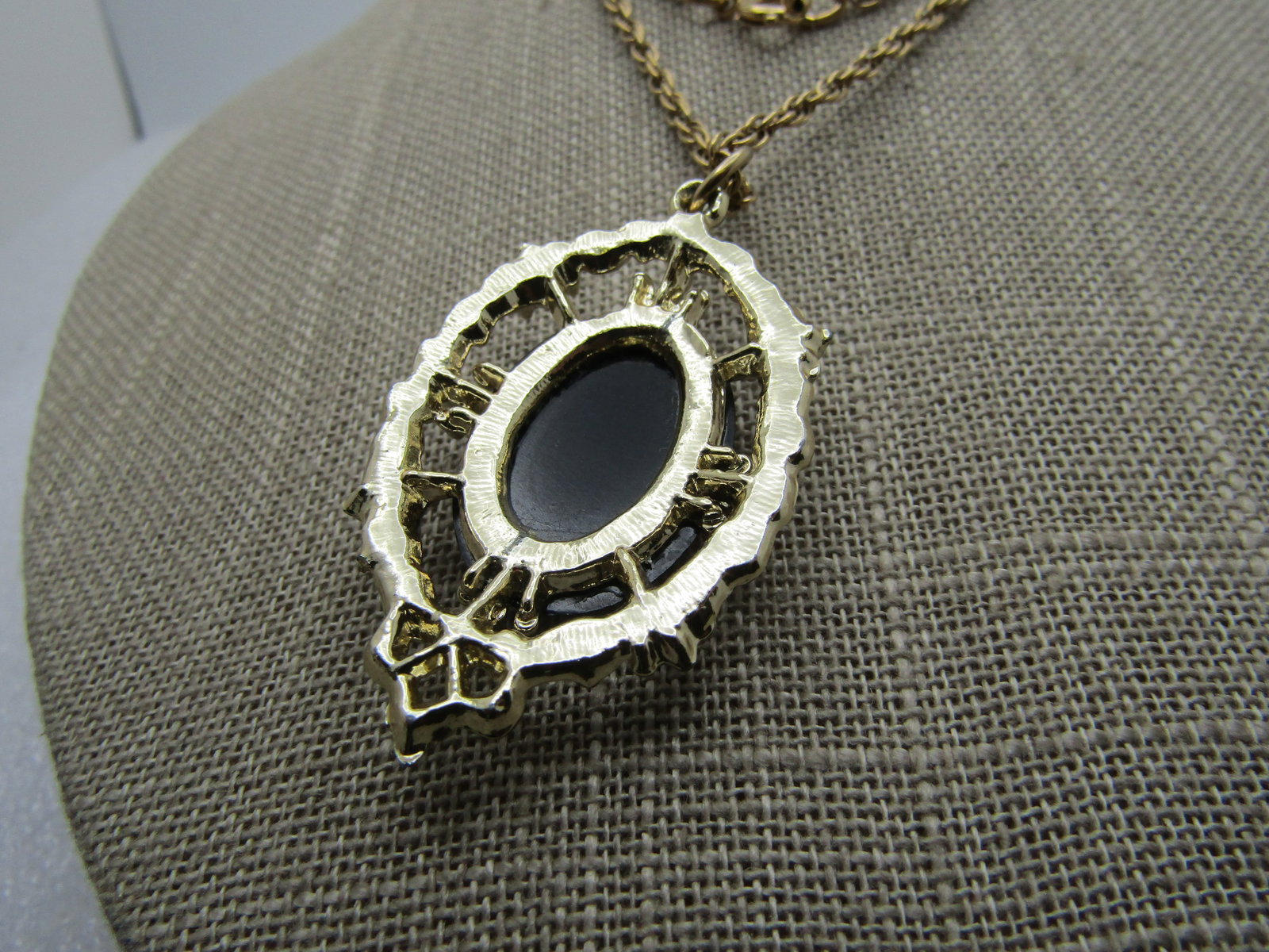 Vintage Black & White Cameo Necklace, 1960's, 26" - 4