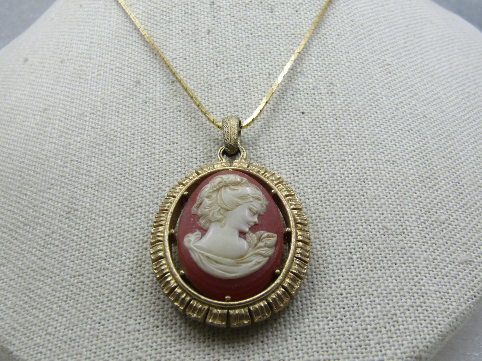 Vintage Cameo Necklace, 16", 1960's, Two-Sided Pendant - 2